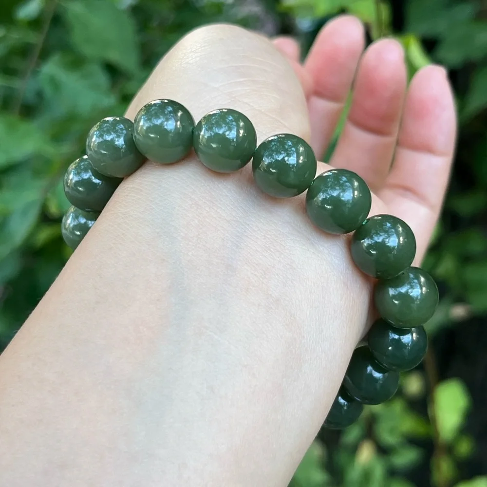 High quality 11.5mm stretchable green‎ jade bracelet 1506